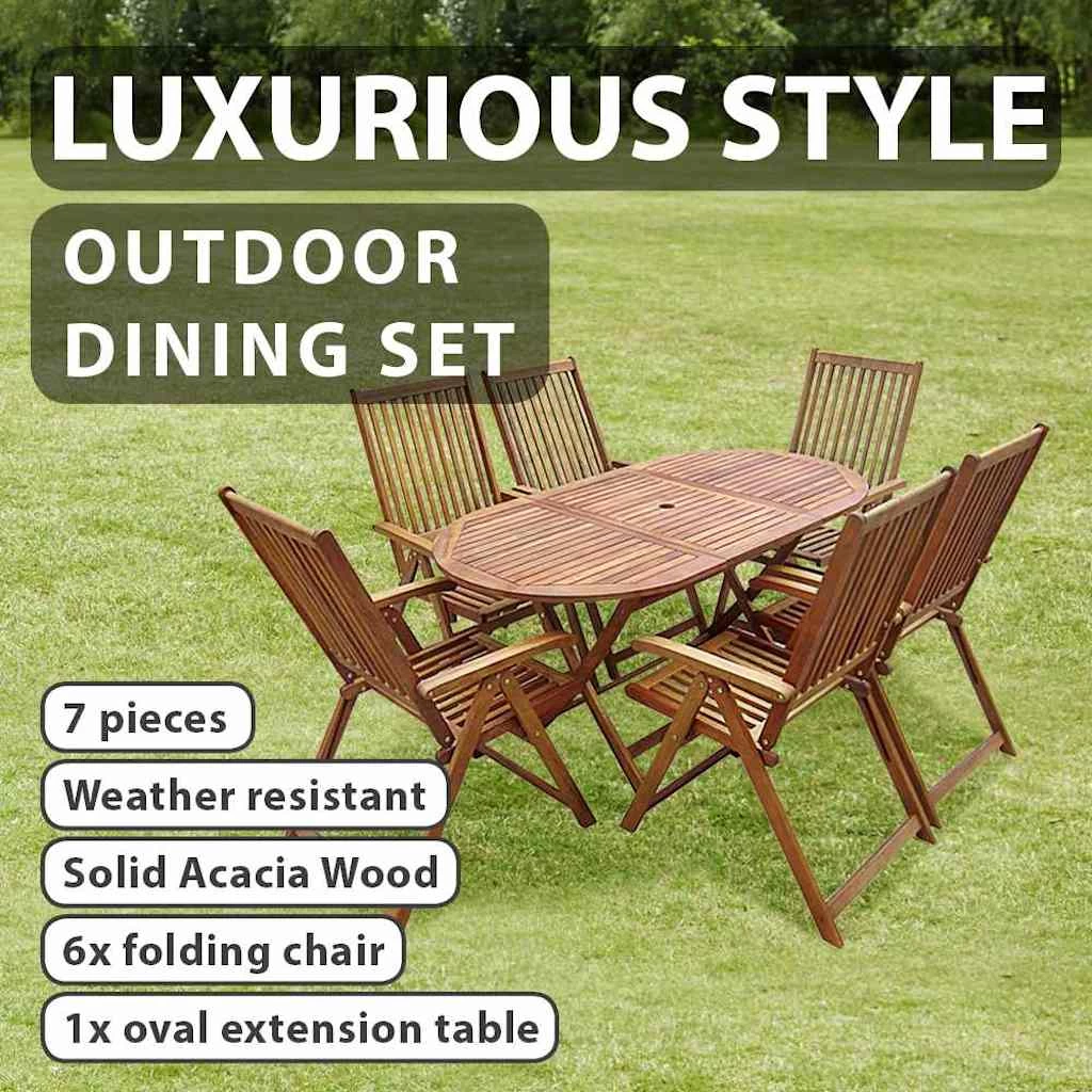 7 Piece Outdoor Dining Set Solid Acacia Wood VidaXL - Image 2
