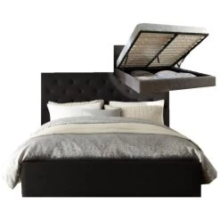 Windsor Double Fabric Bed Frame W Gas Lift Charcoal