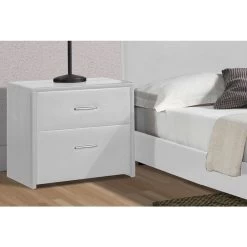 Windsor Wooden PU Leather Bedside Table In White