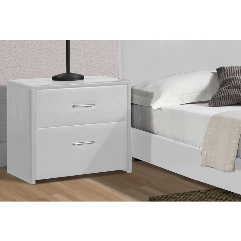 Windsor Wooden PU Leather Bedside Table In White