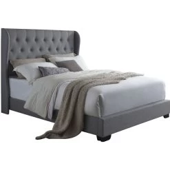 Dudley King Size Linen Fabric Bed Frame In Grey