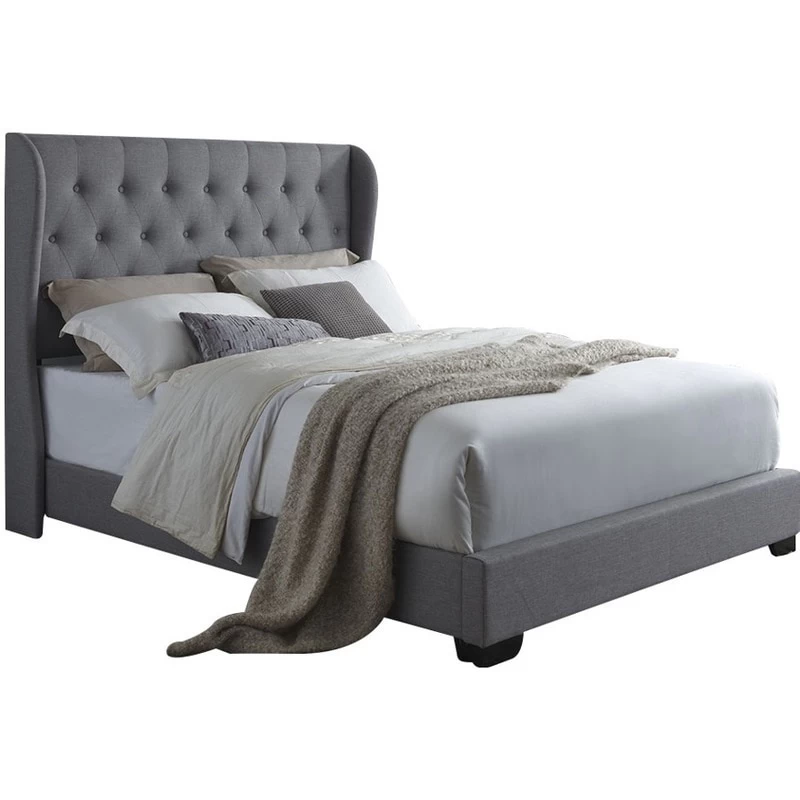 Dudley Queen Size Linen Fabric Bed Frame In Grey