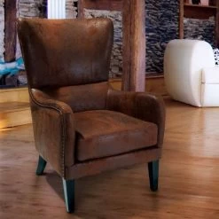 Vintage Microfibre High Back Armchair In Brown