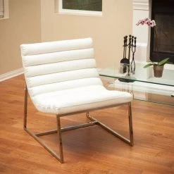 Rhea Bonded Leather & Steel Lounge Chair In White