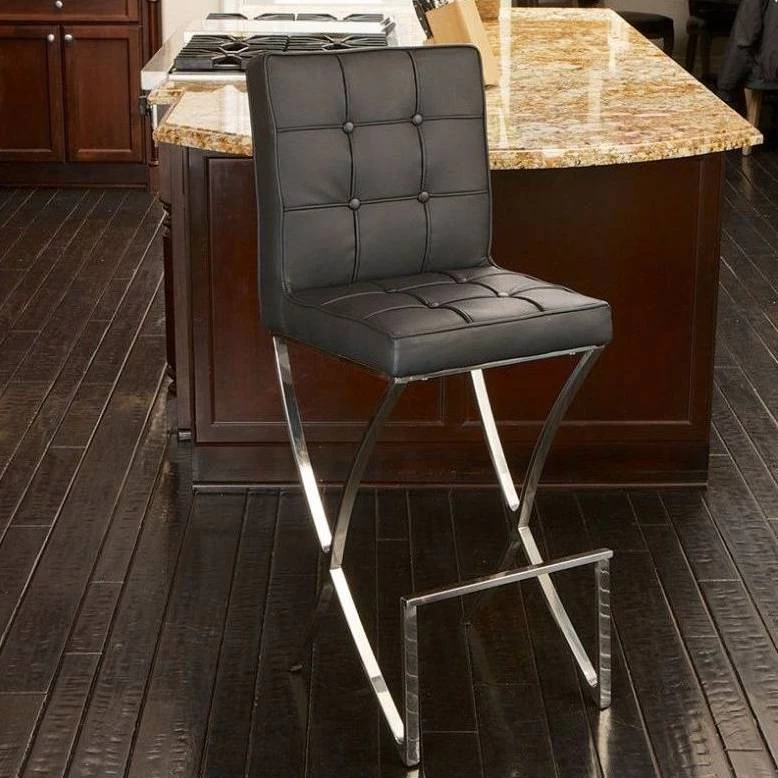 Pandora Bonded Leather & Steel Bar Stool In Black