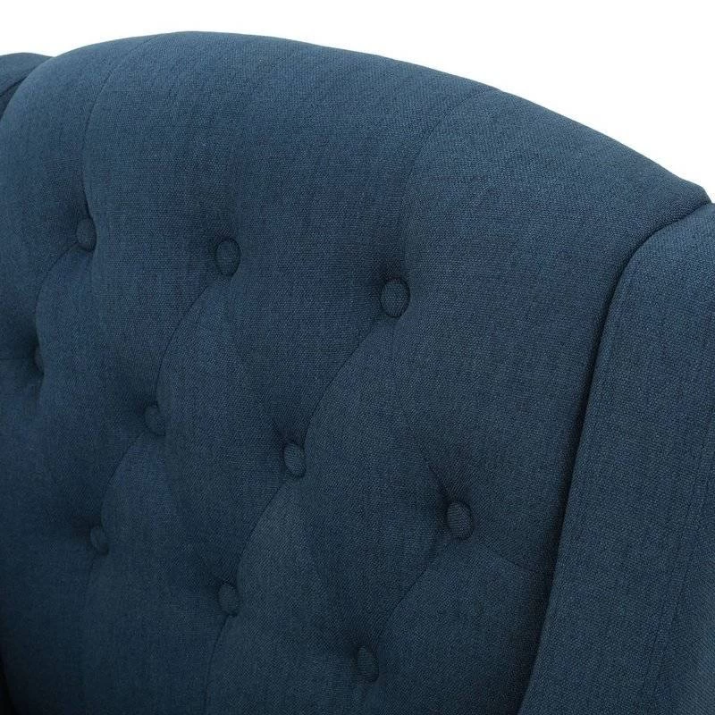 Canberra Linen Fabric Tufted Armchair In Dark Blue - Image 5