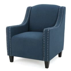 Camden Linen Fabric Studded Armchair In Dark Blue