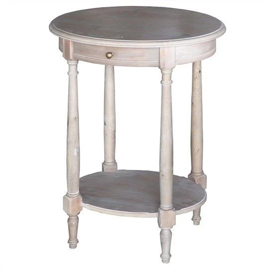 Cherilyn Whitewash Wood Oval Side Table W/ 1 Drawer