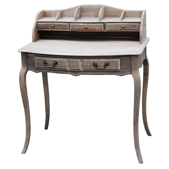 Louis XV Wooden Study Desk W/ Drawers In Wash White