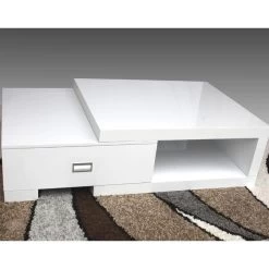 Extendable Coffee Table With Drawer & Shelf - White