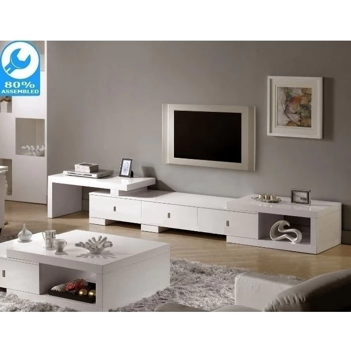 Extendable Oak TV Cabinet With 3 Drawers In White - Image 2