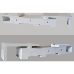 Extendable Oak TV Cabinet With 3 Drawers In White