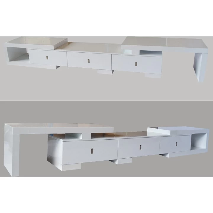 Extendable Oak TV Cabinet With 3 Drawers In White