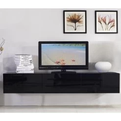 Majeston Floating TV Cabinet In Gloss Black 1.8m