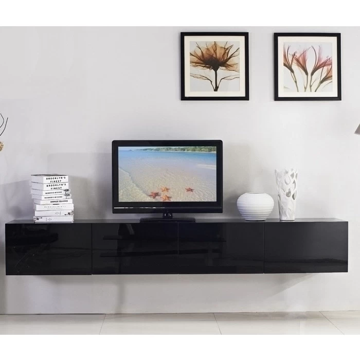 Majeston Floating TV Cabinet In Gloss Black 2.4m