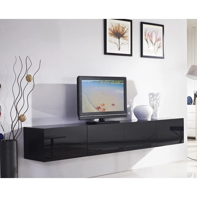 Majeston Floating TV Cabinet In Gloss Black 2.4m - Image 2