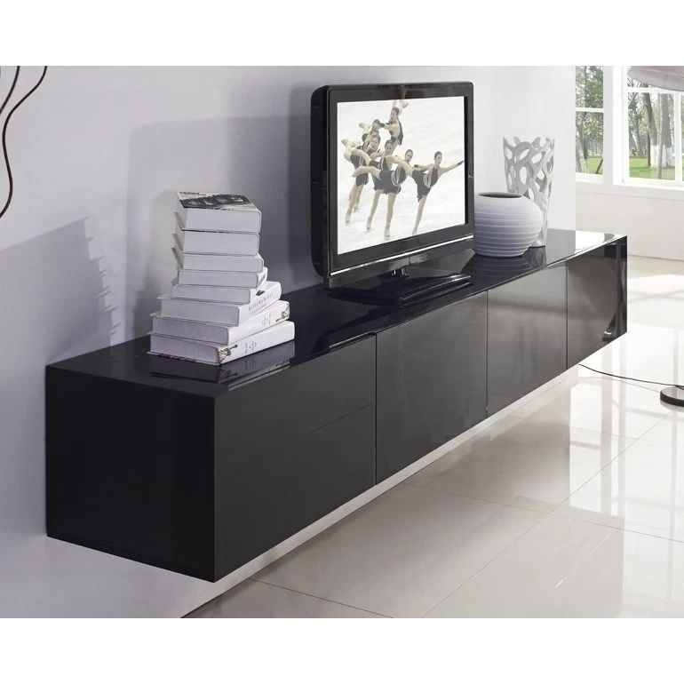 Majeston Floating TV Cabinet In Gloss Black 2.4m - Image 3