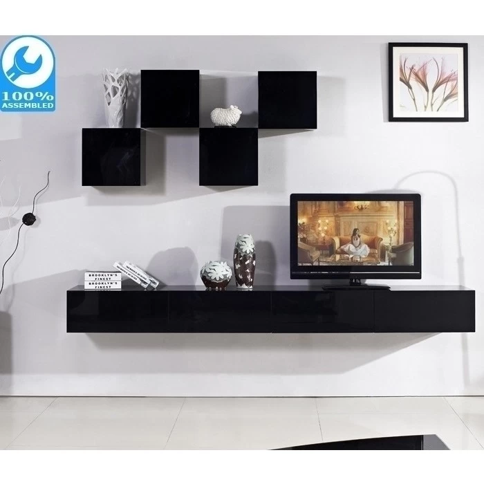 Galaxi Floating TV Cabinet In Gloss Black 2.4m - Image 2