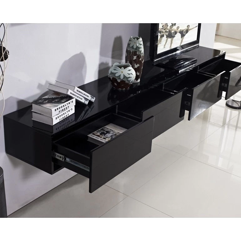 Galaxi Floating TV Cabinet In Gloss Black 2.4m - Image 3