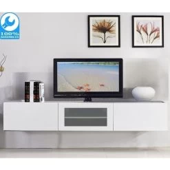 Glacia Floating TV Cabinet In High Gloss White 1.8m