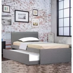 Devonshire Fabric King Single Bed Frame Grey W/ Trundle