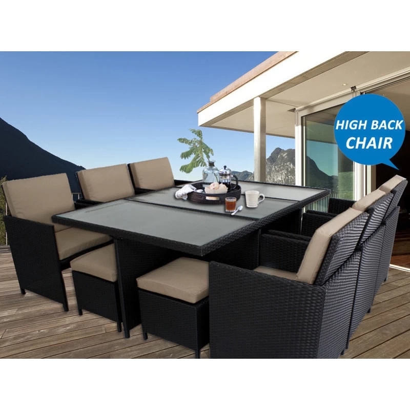 Centra 12 Seat PE Wicker Outdoor Dining Set - Black