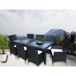 Millana 8 Seat PE Wicker Outdoor Dining Set - Black