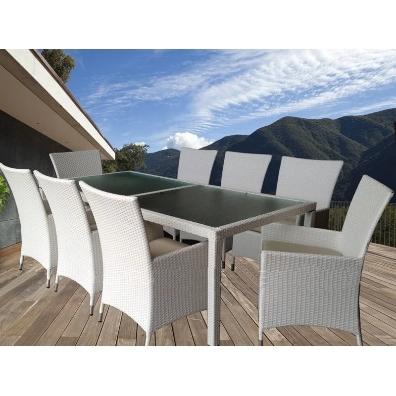 Millana 8 Seat PE Wicker Outdoor Dining Set - White