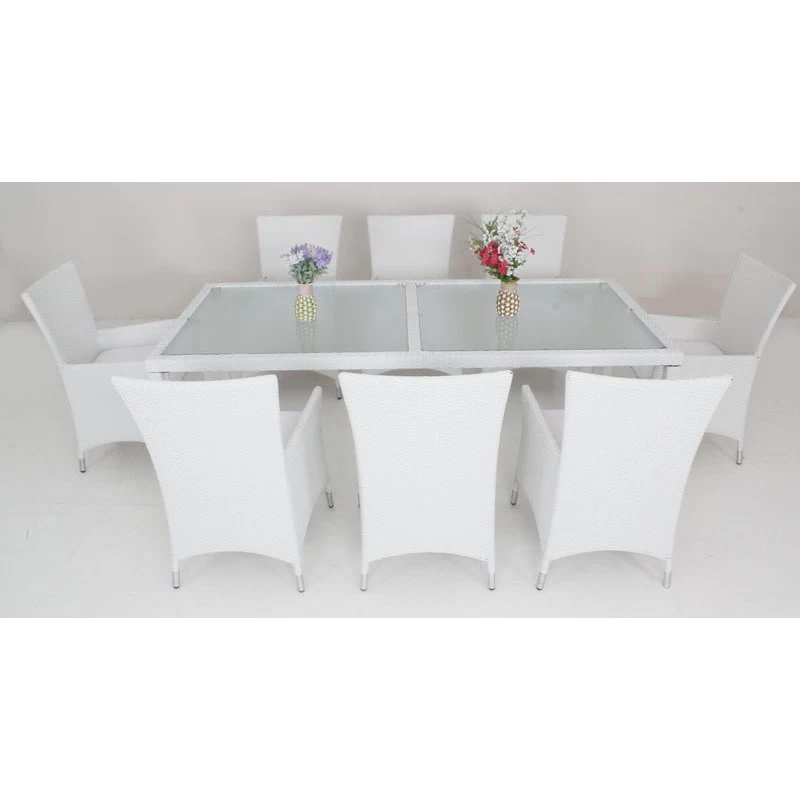 Millana 8 Seat PE Wicker Outdoor Dining Set - White - Image 2