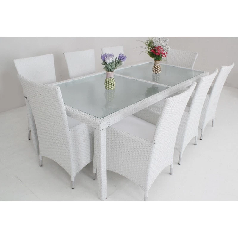 Millana 8 Seat PE Wicker Outdoor Dining Set - White - Image 3