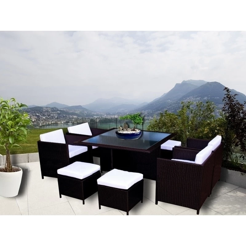 Miller 8 Seat PE Wicker Outdoor Dining Set In Brown