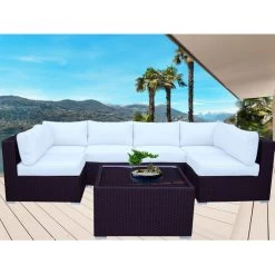 Majeston 6 Seat Modular Outdoor Lounge Set In Brown