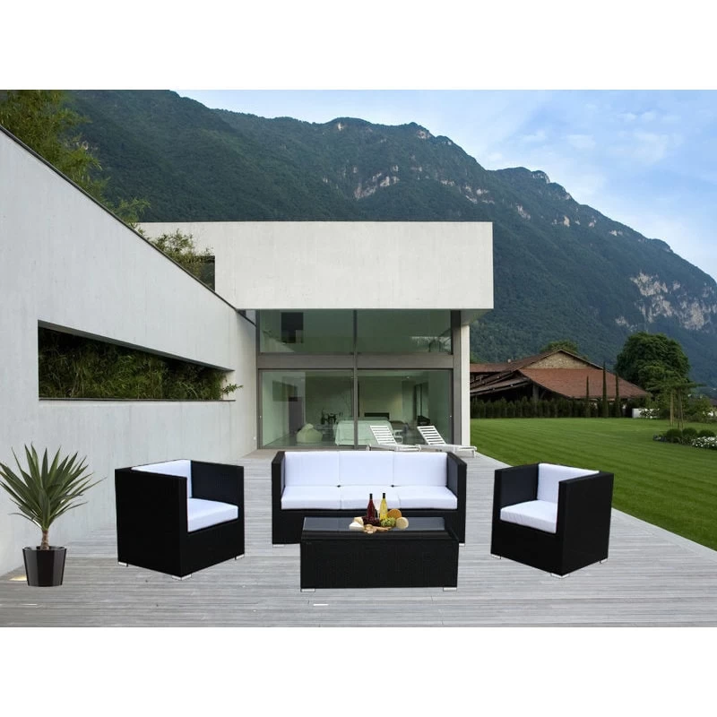 Selina 5 Seat PE Wicker Outdoor Lounge Set In Black