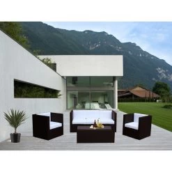 Selina 5 Seat PE Wicker Outdoor Lounge Set In Brown