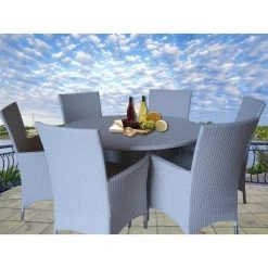 Victoria 6 Seat PE Wicker Outdoor Dining Set White