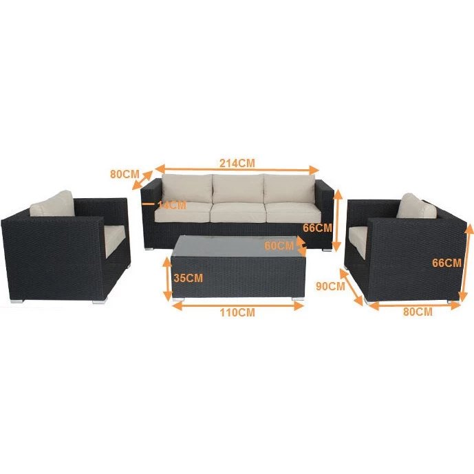 Brighton Balcony 5 Seat Outdoor Lounge Set In Black - Image 6