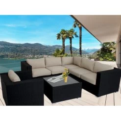 Endora 6 Seat Corner Outdoor Lounge Set In Black