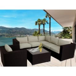 Endora 6 Seat Corner Outdoor Lounge Set In Brown