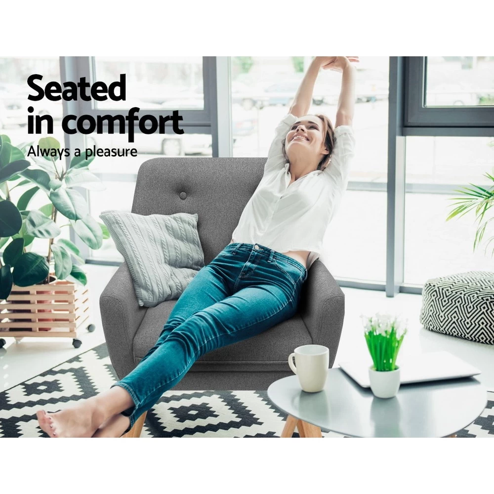 Artiss Armchair Lounge Chair Fabric - Grey - Image 5