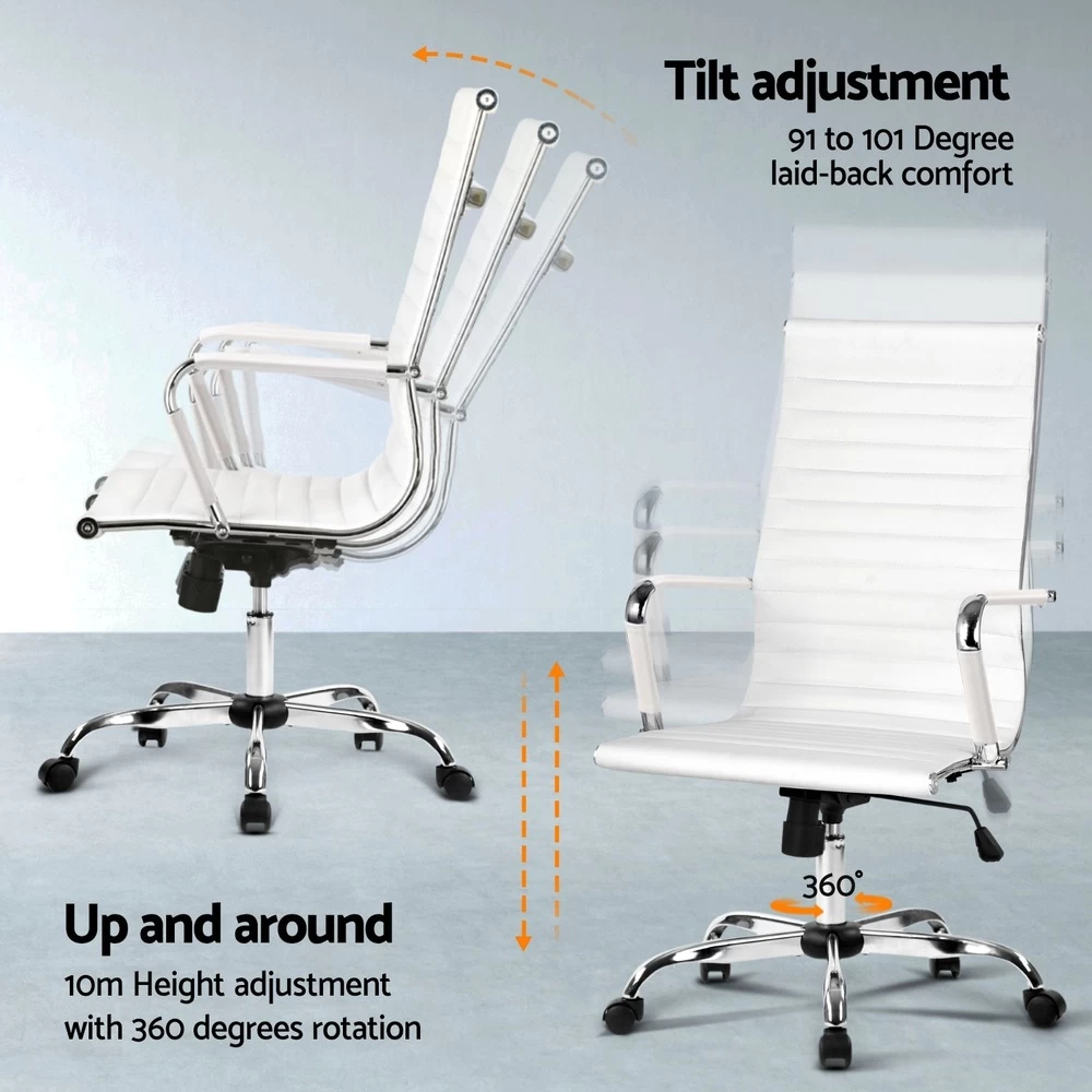 Artiss Office Chair Leather Executive Chairs White - Image 5