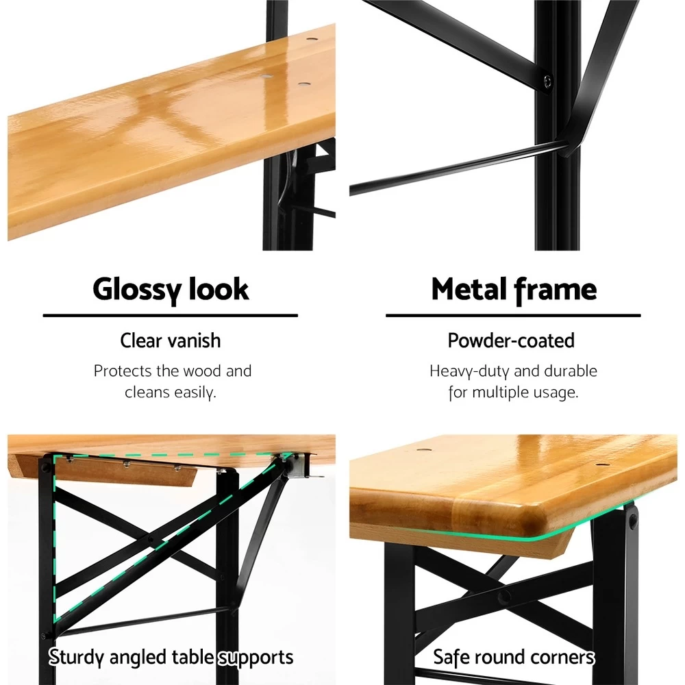 Gardeon 3 PCS Outdoor Lounge Set Dining Setting Furniture Camp Table Bench - Image 6