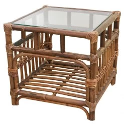 Baltimore Cane/Rattan Side Table With Glass