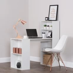 Baxter Multi Storage Office Desk W/ 6 Shelves White
