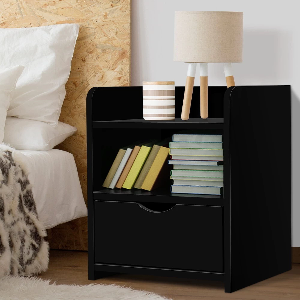 Artiss Bedside Tables Drawers With Shelf Side Table Nightstand Black