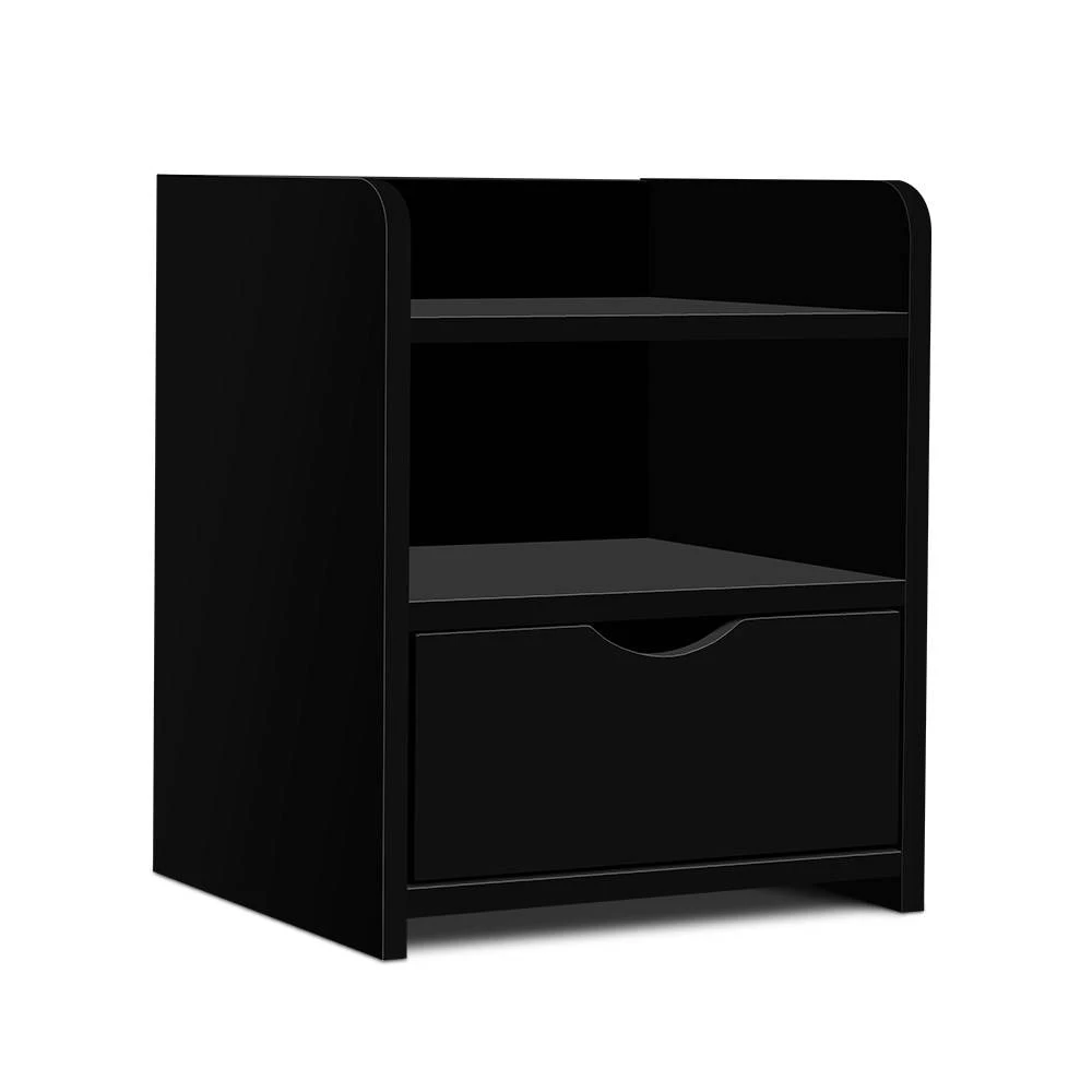 Artiss Bedside Tables Drawers With Shelf Side Table Nightstand Black - Image 2