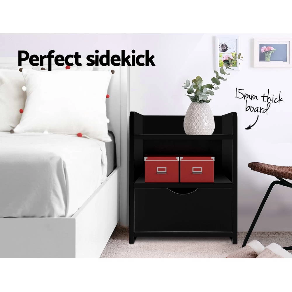 Artiss Bedside Tables Drawers With Shelf Side Table Nightstand Black - Image 4