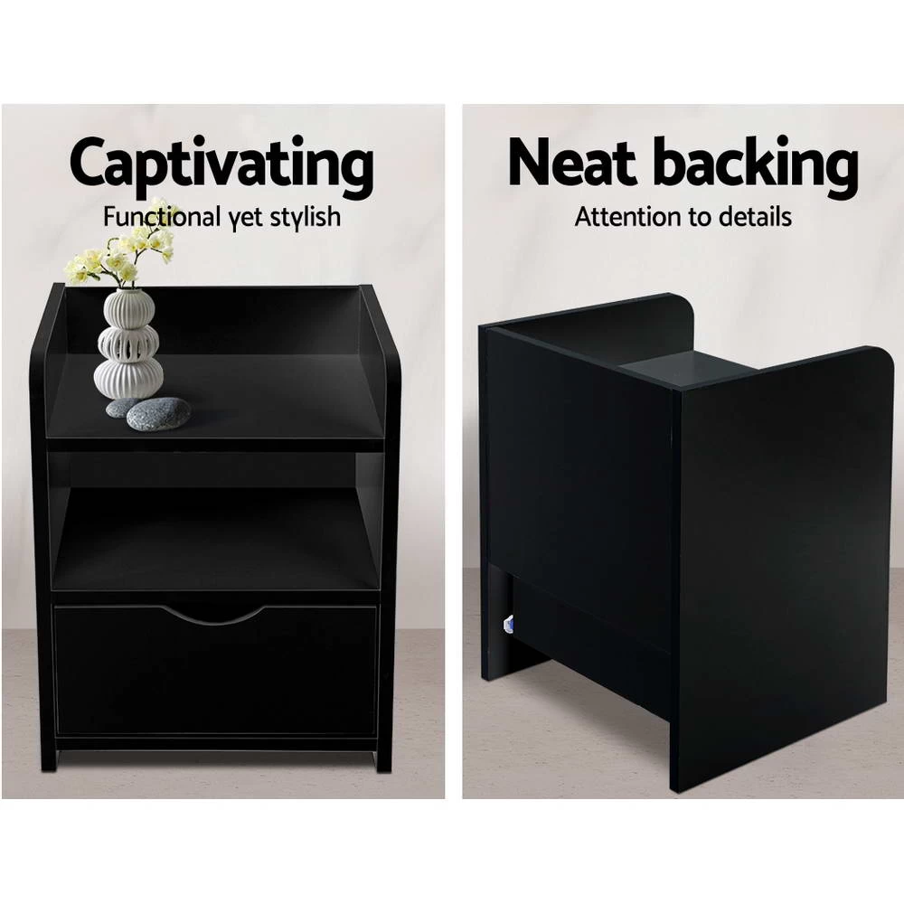 Artiss Bedside Tables Drawers With Shelf Side Table Nightstand Black - Image 5