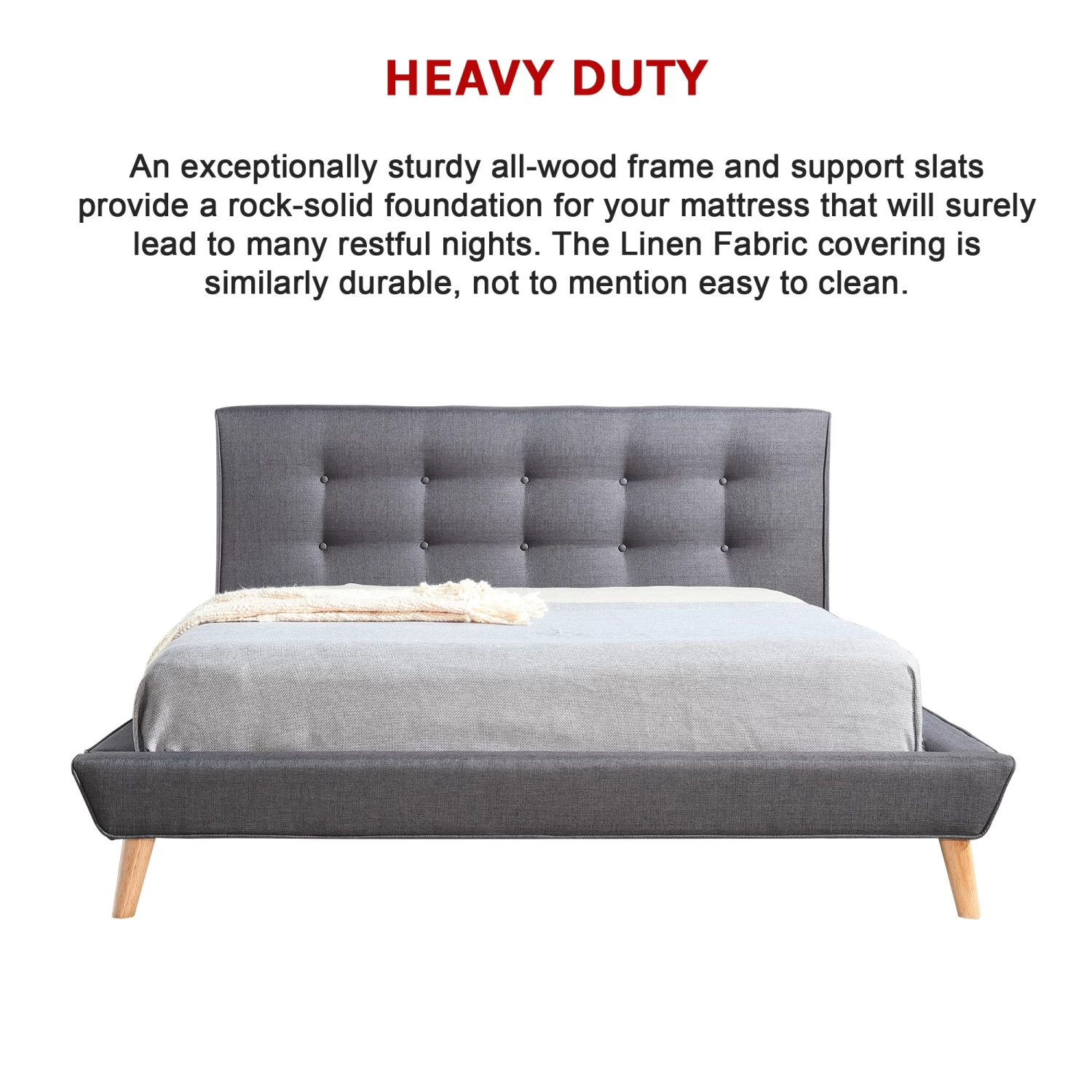 Queen Linen Fabric Deluxe Bed Frame Grey - Image 7
