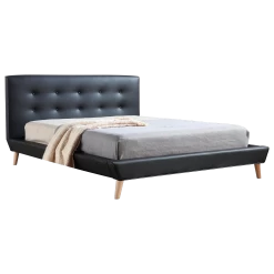 Queen PU Leather Deluxe Bed Frame Black