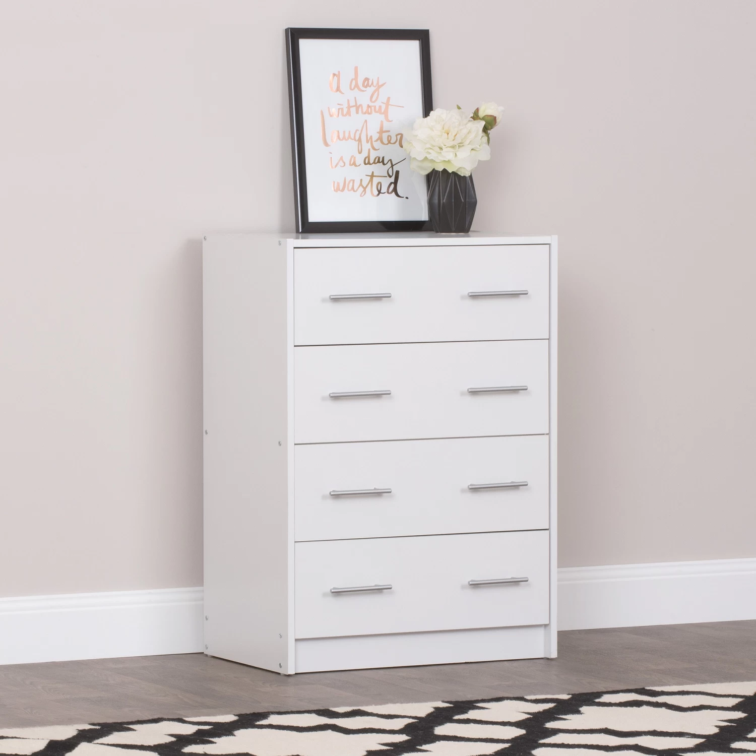 Chest Of 4 Drawers Tallboy Storage Cabinet In White - Image 2